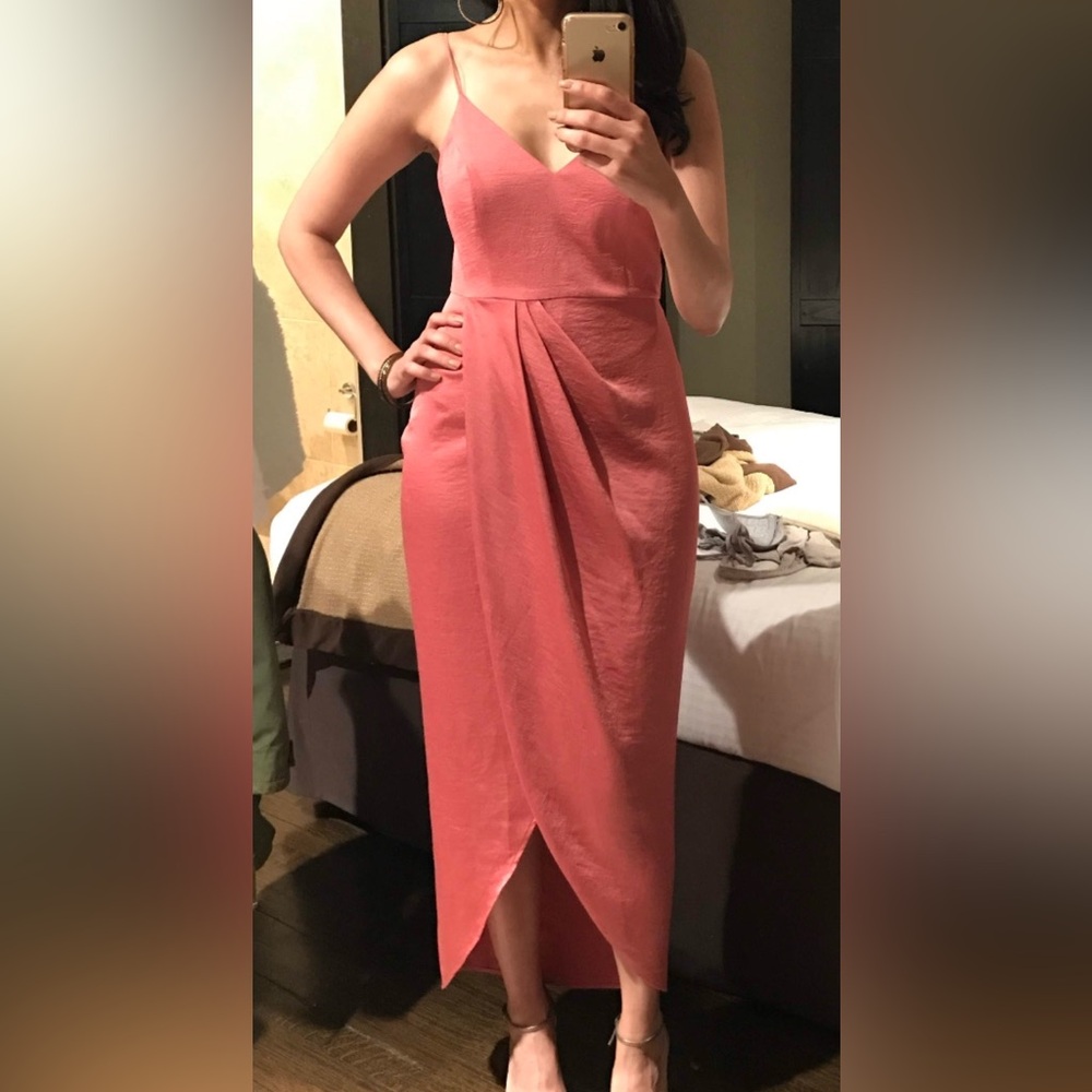 Elegant satin faux wrap dress